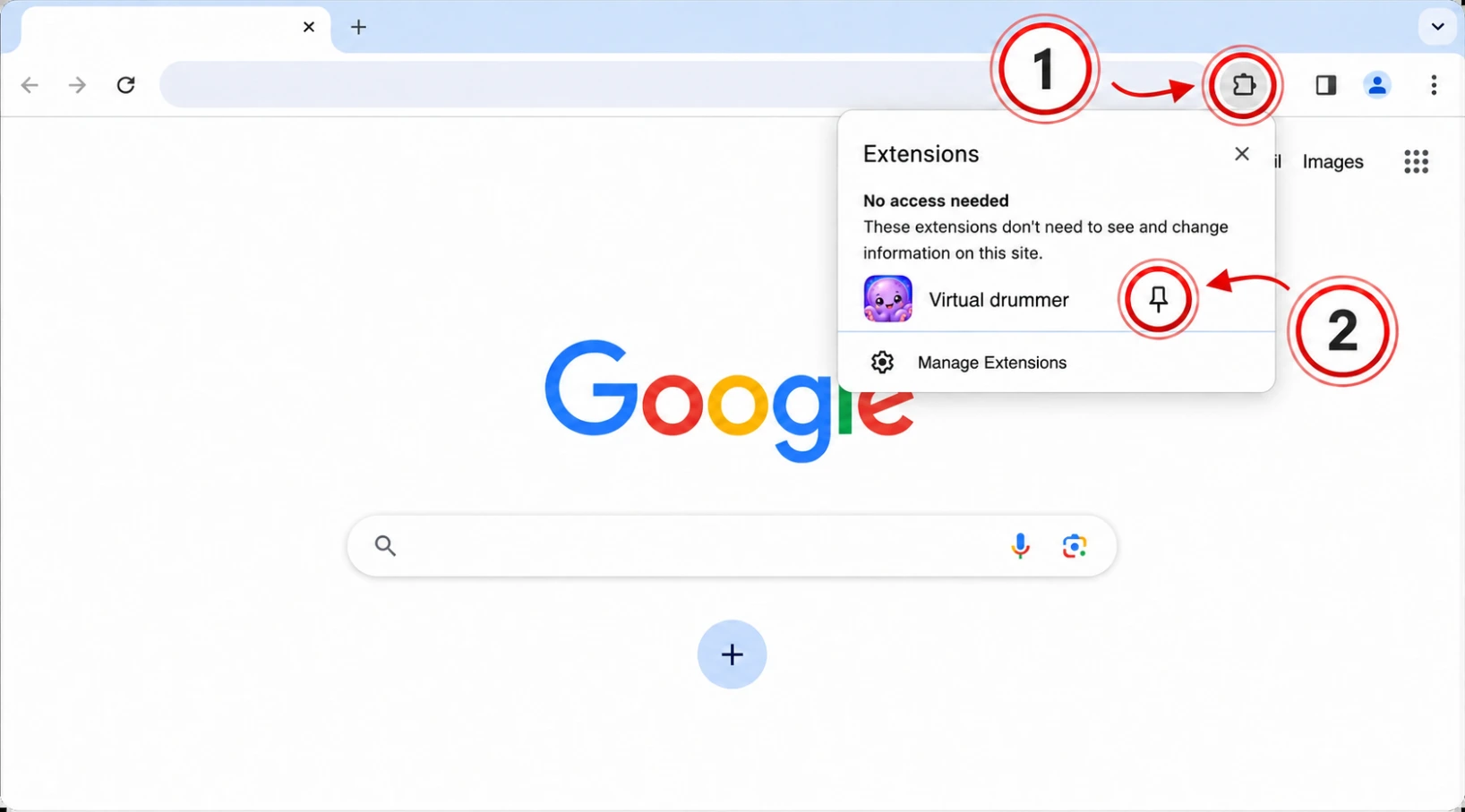 How to open Extensions and pin Virtual Drummer